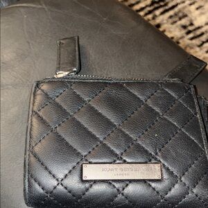 Kurt Geiger Black Quilted Leather Zip Card Pouch